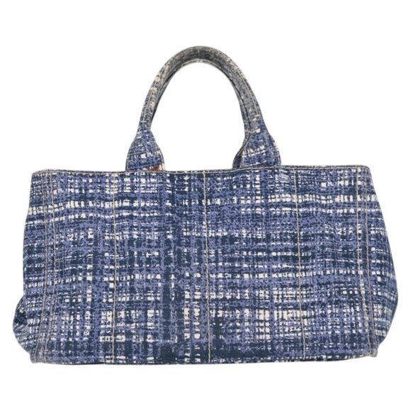PRADA Canapa GM Hand Bag Canvas Blue Gold - Picture 1 of 15